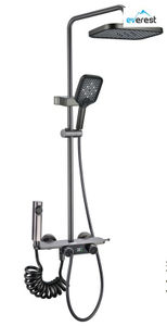 2024 latest new trend design 4 functions gun metal grey color shower set with temperature show and ambient LED light