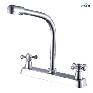 High Quality 8 Inch Double Handle Rotatable 7 Shaped Nozzle Hot And Cold Water Mixing Valve Deck Installed Kitchen Sink Faucet