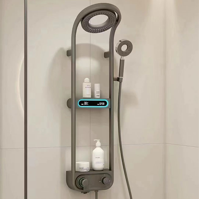 Gun Grey Thermostatic Hot Cold Wall Mounted Piano Key Shower Set Bathroom 12 Inch Shower Head Piano Shower Set