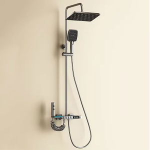 Gun Grey Thermostatic Hot Cold Wall Mounted Piano Key Shower Set Bathroom 12 Inch Shower Head Piano Shower Set