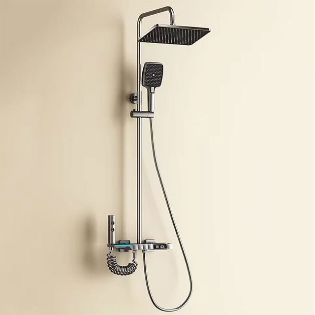 Gun Grey Thermostatic Hot Cold Wall Mounted Piano Key Shower Set Bathroom 12 Inch Shower Head Piano Shower Set