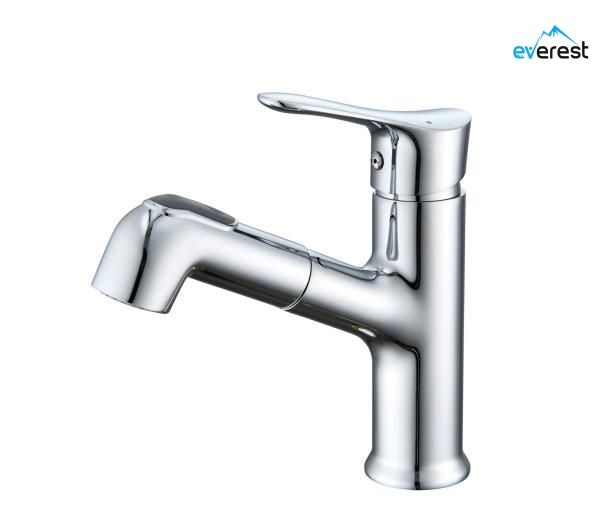 Factory Wholesale Silver Deck Mount Dual Mode Kitchen Faucet Pull Down Mixer Faucet