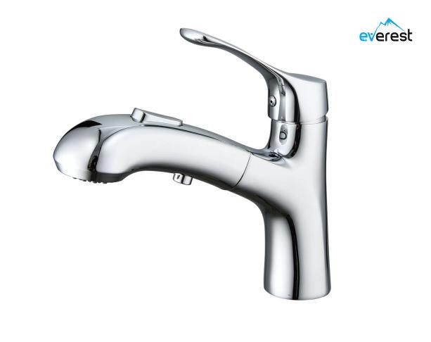 Brass Wash Basin Kitchen Faucet Mixer Sink Taps with Pullout Nozzle